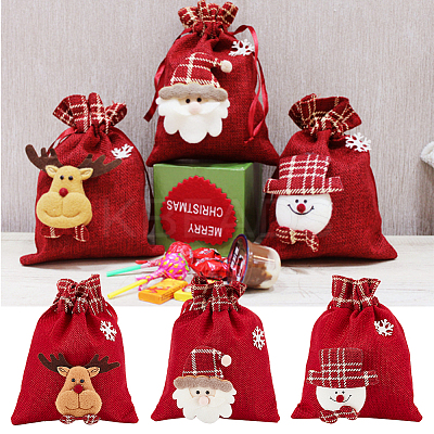 6Pcs 3 Styles Christmas Theme Linen Packing Pouches ABAG-WR0001-02-1