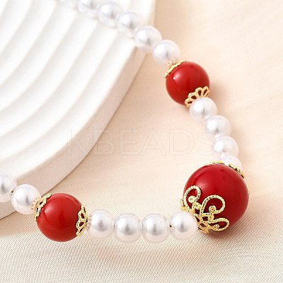 Brass & ABS Imitation Pearl Round Graduated Beaded Necklaces NJEW-D314-03G-1