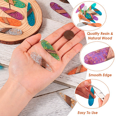 12Pcs 6 Colors Transparent Resin & Walnut Wood Big Pendants RESI-TA0002-73-1
