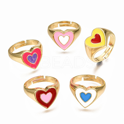 Adjustable Brass Enamel Finger Rings RJEW-N035-023-NF-1