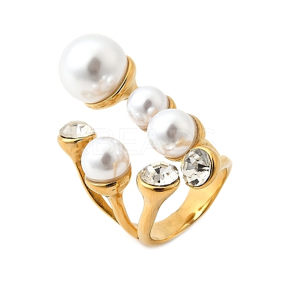 304 Stainless Steel & Cubic Zirconia & Plastic Cuff Rings for Women RJEW-M102-01G-1