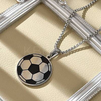 201 Stainless Steel Black Enamel Football Pendant Box Chain Necklaces NJEW-H055-05P-1