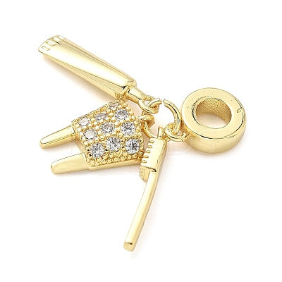 Brass Micro Pave Clear Cubic Zirconia Dentist European Dangle Charms KK-Z120-55G-02-1