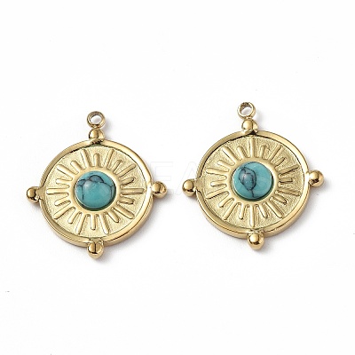 PVD Vacuum Plating 201 Stainless Steel Natural Turquoise Pendants STAS-C064-VC891-1