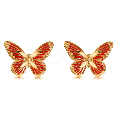 304 Stainless Steel Enamel Butterfly Stud Earrings EJEW-Z147-10G-1