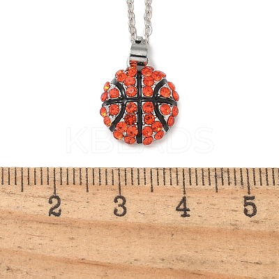 Zinc Alloy Hyacinth Rhinestone Sport Ball Pendant Cable Chain Necklaces NJEW-U024-01P-03-1