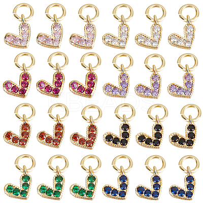 24Pcs 8 Colors Brass Micro Pave Cubic Zirconia Charms ZIRC-BBC0002-07-1