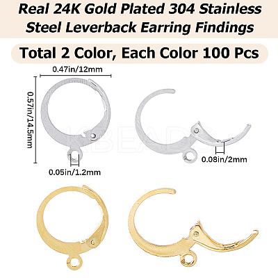 2 Colors 304 Stainless Steel Leverback Earring Findings STAS-SP0001-09B-1