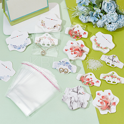 100Pcs Hexagon with Flower Pattern Paper Jewelry Display Cards DIY-PH0013-47-1