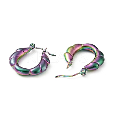 Ion Plating(IP) Rainbow Color 304 Stainless Steel Twist Rope Hoop Earrings for Women EJEW-G293-11M-1