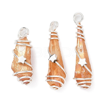 Electroplated Raw Rough Natural Quartz Crystal Copper Wire Wrapped Pendants PALLOY-JF02413-02-1