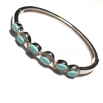 Oval Synthetic Turquoise Beaded Hinged Bangles BJEW-C146-03-1