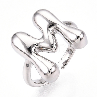 Initials Brass Open Cuff Ring for Women RJEW-N046-02M-P-1