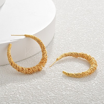 Textured C-Shaped Brass Hoop Earrings for Women EJEW-U055-19G-1