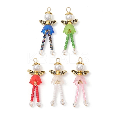Glass Seed & Acrylic Pearl Beaded Pendants PALLOY-MZ00193-01-1