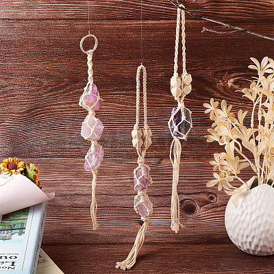 3Pcs 3 Style Irregular Gemstone Hanging Pendant Decoration HJEW-EL0001-08-1
