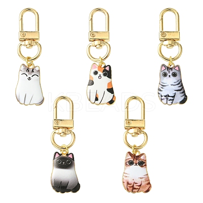 Cat Alloy Enamel Pendant Decorations HJEW-FZ00012-1