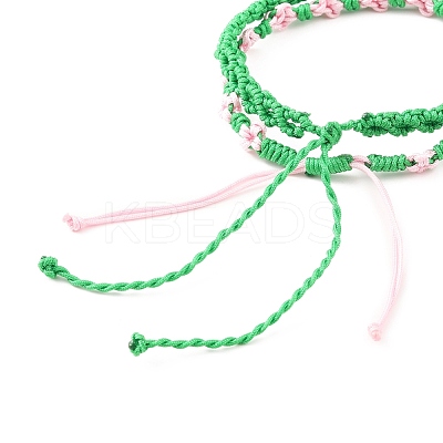 2Pcs 2 Colors Peach Blossom Braided Cord Bracelet BJEW-JB07610-04-1