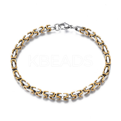 Ion Plating(IP) Two Tone 201 Stainless Steel Byzantine Chain Bracelets BJEW-S057-95B-1