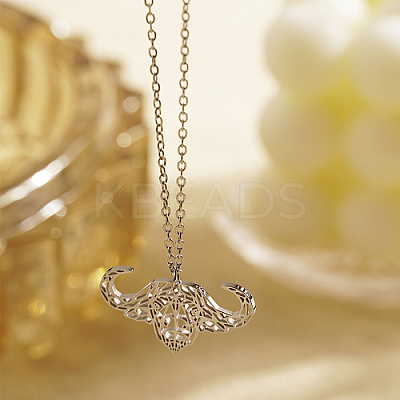 Non-Tarnish 304 Stainless Steel Hollow Cattle Head Pendant Necklaces EB3972-2-1
