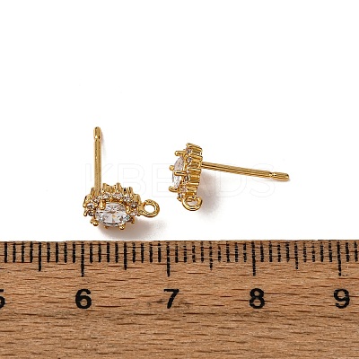 Brass Pave Clear Cubic Zirconia Stud Earring Findings KK-Z121-07G-1