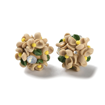 Luminous Polymer Clay Rhinestone Floral Ball Beads CLAY-U002-01-1