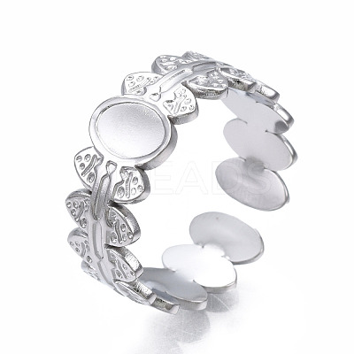 Non-Tarnish 304 Stainless Steel Oval Wrap Open Cuff Ring RJEW-T023-14P-1