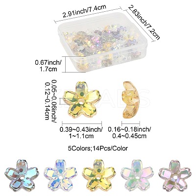 70Pcs 5 Colors Transparent Electroplate Glass Bead Caps EGLA-FS0001-55-1