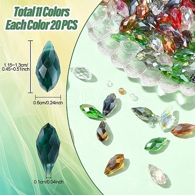 220Pcs 11 Colors Electroplate Glass Faceted Teardrop Beads Strands EGLA-YW0001-76-1