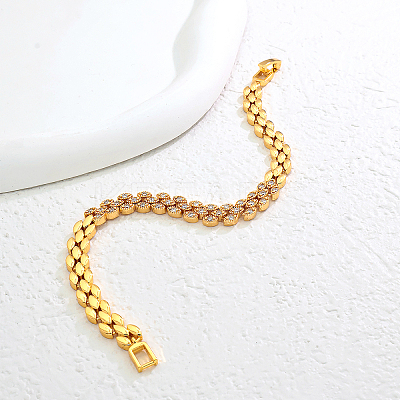 Elegant Brass Micro Pave Clear Cubic Zirconia Link Chain Bracelets for Women KC6385-1