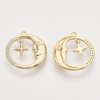 Brass Micro Pave Clear Cubic Zirconia Pendants KK-T054-18G-NF-1