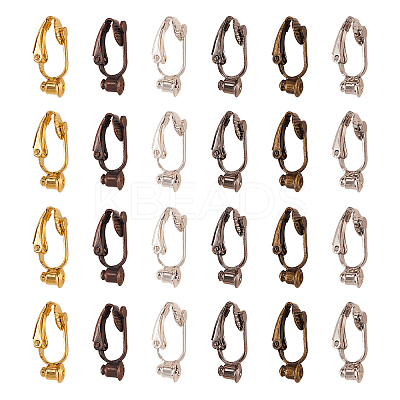 48Pcs 6 Colors Brass Clip-on Earring Converters Findings KK-CJ0001-61-1