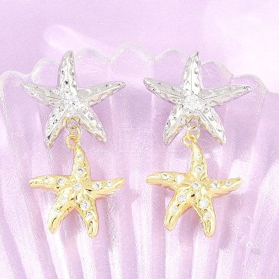 Brass Micro Pave Cubic Zirconia Dangle Stud Earrings EJEW-G471-29C-GP-1