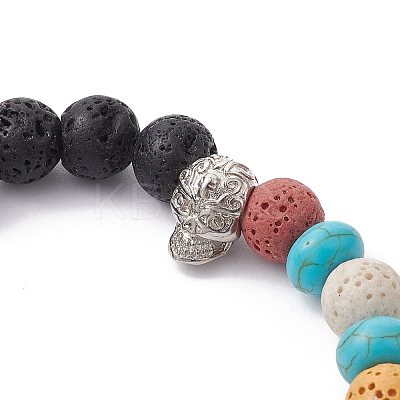 Natural Lava Rock & Synthetic Turquoise Beaded Stretch Bracelets BJEW-JB09985-01-1