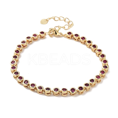 Rack Plating Brass Pave Cubic Zirconia Flat Round Link Bracelets for Women BJEW-R317-05G-1