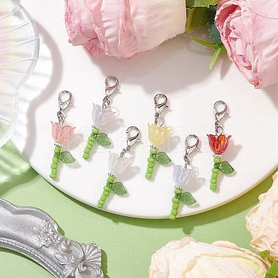 Lily Glass & Acrylic Pendant Decorations HJEW-JM01988-1