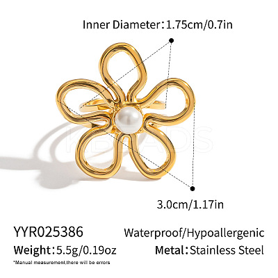 European Style 304 Stainless Steel Hollow Flower Cuff Rings for Women ST2158-2-1
