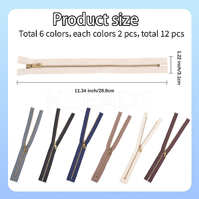 12Pcs 6 Colors Nylon Zipper Fastener FIND-GF0008-20C-1