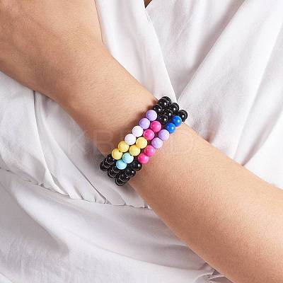 Acrylic Round Beaded Stretch Bracelet for Women BJEW-SW00066-01-1
