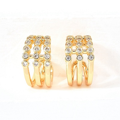 Brass Micro Pave Clear Cubic Zirconia Cuff Earrings EJEW-F370-38B-G-1