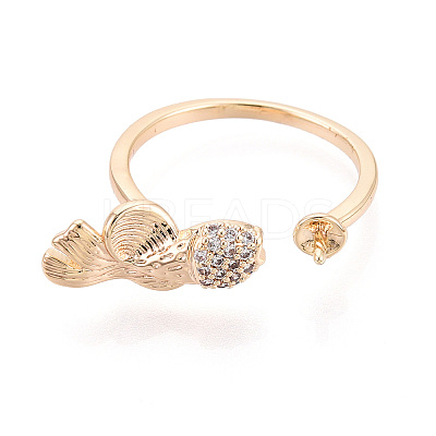 Fish Brass Micro Pave Clear Cubic Zirconia Cuff Ring Settings KK-T076-52G-1