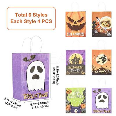 24Pcs 6 Styles Halloween Theme Kraft Paper Gift Bags with Handles CARB-FS0001-09-1
