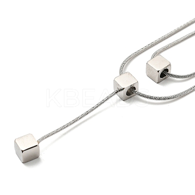 Non-Tarnish 304 Stainless Steel Round Snake Chains Double Layer Necklaces LS-BJEW-K257-03P-1