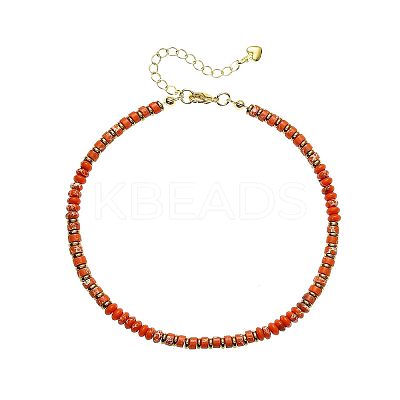 Bohemian Style Dyed Red Synthetic Turquoise & Brass Rondelle Disc Heishi Beaded Anklets FS-WG8FF45-10-1