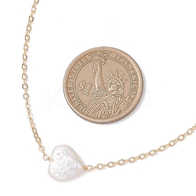 Natural Keshi Pearl Heart Pendant Brass Cable Chain Necklaces for Women NJEW-JN05825-1