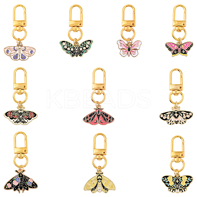 10Pcs 10 Styles Alloy Enamel Butterfly with Flower Pendant Decorations HJEW-YW00152-1
