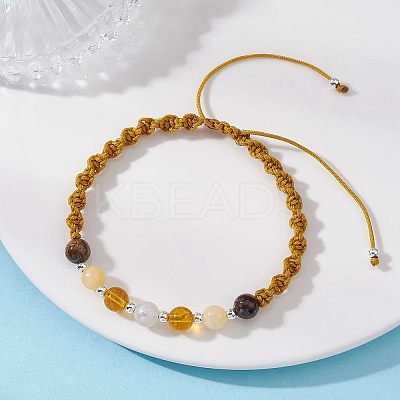 Natural Tiger Eye & White Moonstone & Yellow Jade & Synthetic Citrine Round Beads Braided Bead Bracelets for Women BJEW-JB12917-04-1