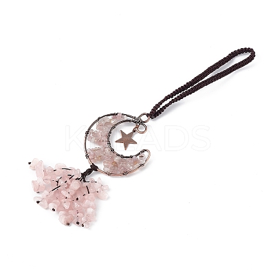 Natural Rose Quartz Moon with Chips Tassel Pendant Decorations G-L524-07R-B02-1