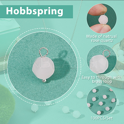 100Pcs Faceted Natural Rose Quartz Star Cut Round Charms G-HS0001-04-1