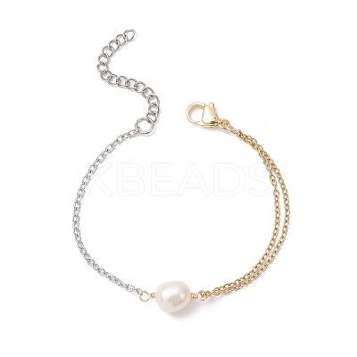 Natural Cultured Freshwater Pearl Beads Link Bracelets BJEW-JB12866-1